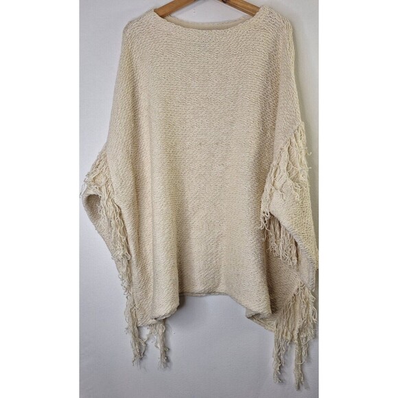 LAUREN RALPH LAUREN Knit Poncho Sweater One Size 3/4 Sleeve Fringe Western Boho - Picture 2 of 7